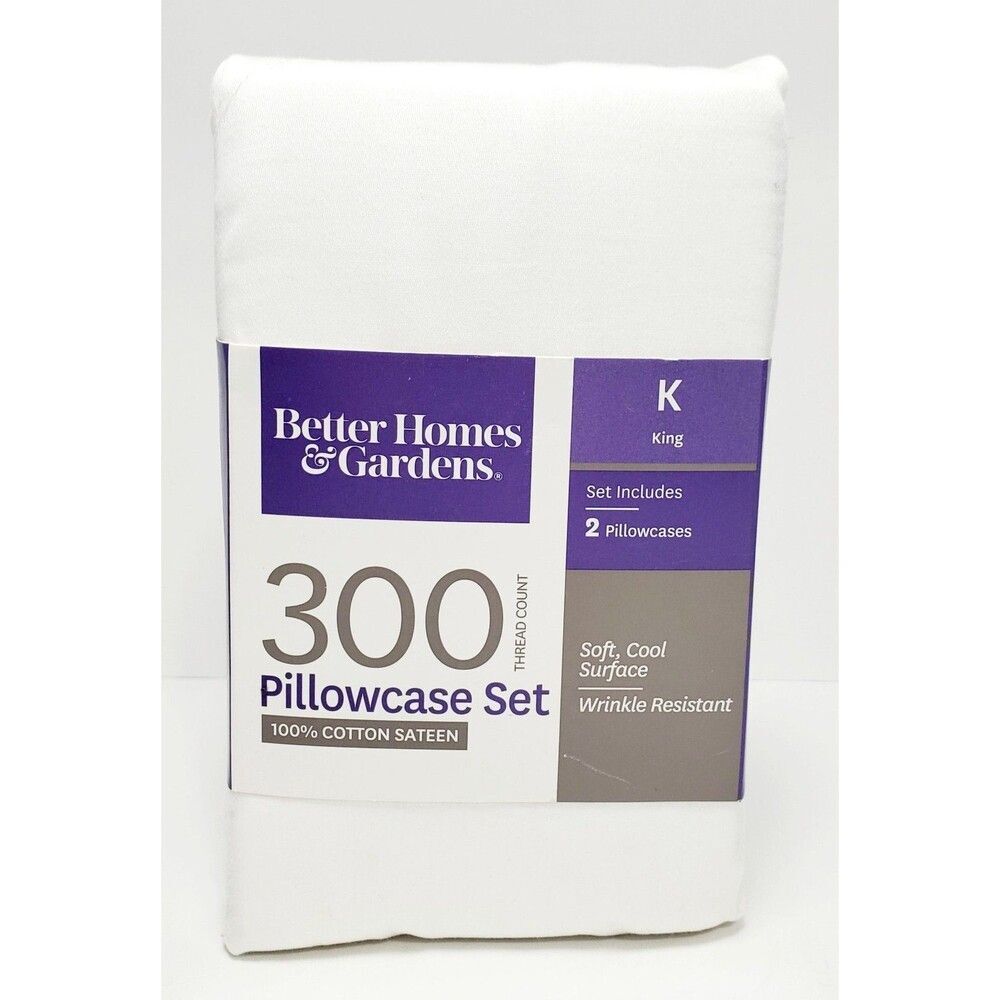 Better Homes & Gardens King Pillowcase Set 100% Cotton 300 Thread Count New
